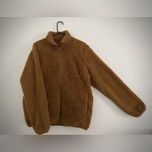 Brown Fluffy Zip-Up Sweater